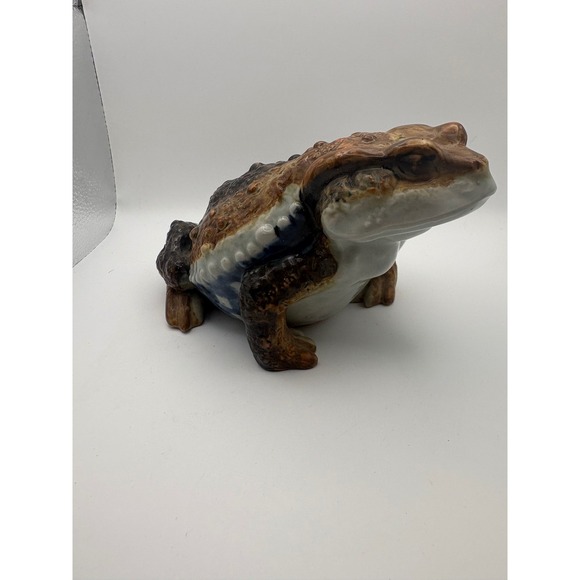 Vintage Ceramic Toad Figurine Realistic Glazed Brown Blue Garden Statue 6.5 Inch - Picture 3 of 11